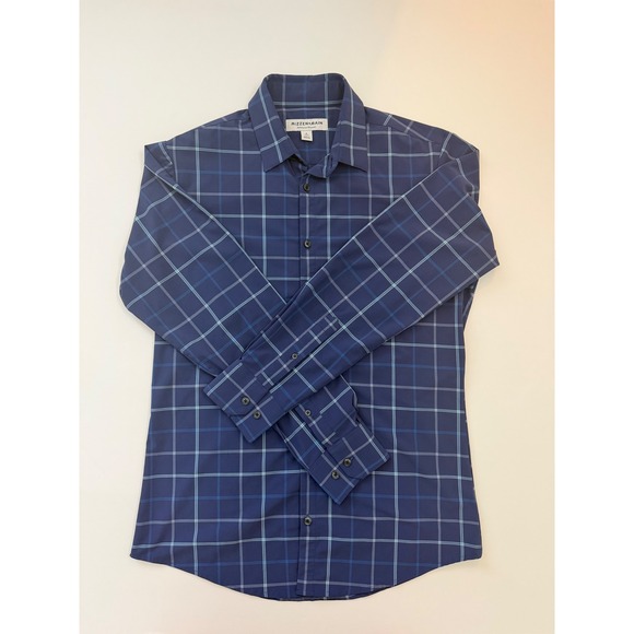 Mizzen+Main Other - Mizzen+Main Performance Dress Shirt Mens Small Trim Fit Navy Blue Plaid Check